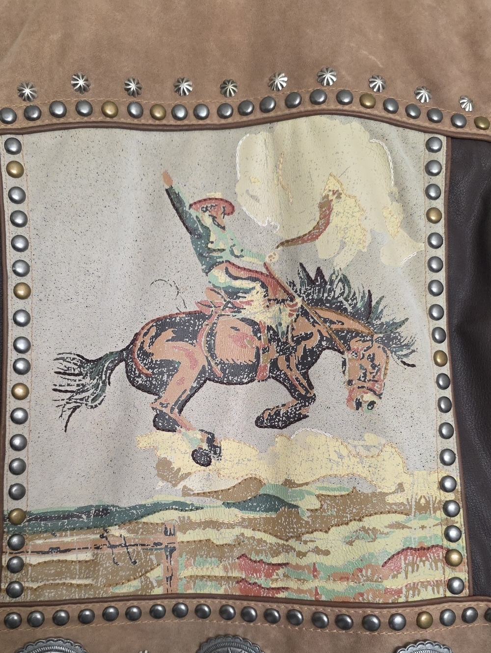 NWOT Double D Ranch Brown Suede & Leather Western Fringe Jacket Bronco Art XL - Picture 5 of 5